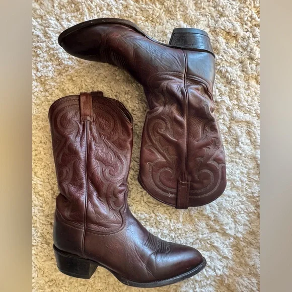 Vintage Tony Lama Western Boots oxblood dark burgundy leather cowboy boots 10D m - Picture 7 of 11